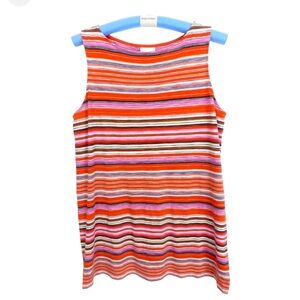 J. JILL Women's Lightweight Stretch Cotton Tank Top Multicolor Striped Large
